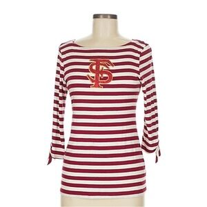 Meesh & Mia  Striped Red and White Boatneck Women's Top with Embroidered Logo